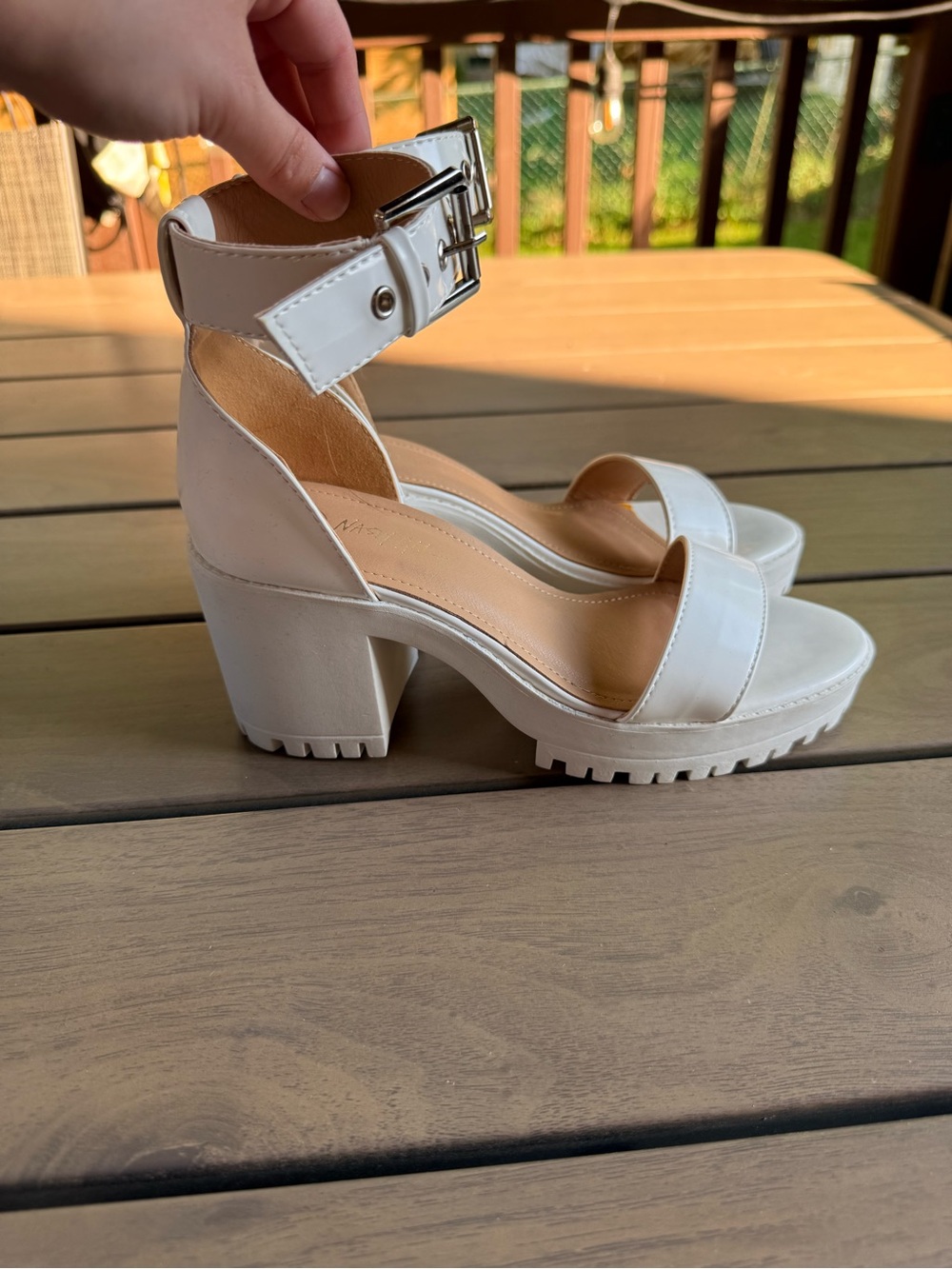 White Chunky Heel Ankle Strap Sandals (Nasty Gal brand)- Women's